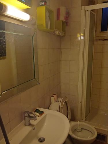 une salle de bain avec un lavabo, des toilettes et une douche dans l'établissement Le Havre Sweet Home, au Havre
