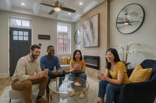 a group of people sitting in a living room at On Ensor in Baltimore