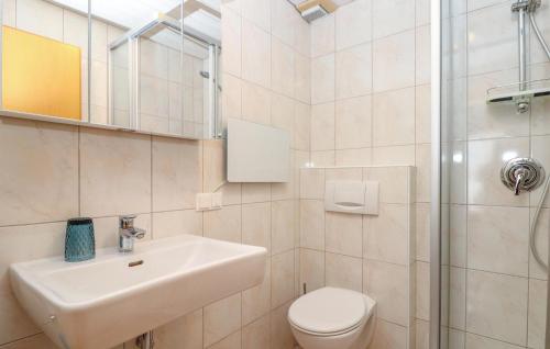 a bathroom with a sink and a toilet and a shower at Ferienwohnung In Sankt Koloman in Sankt Koloman