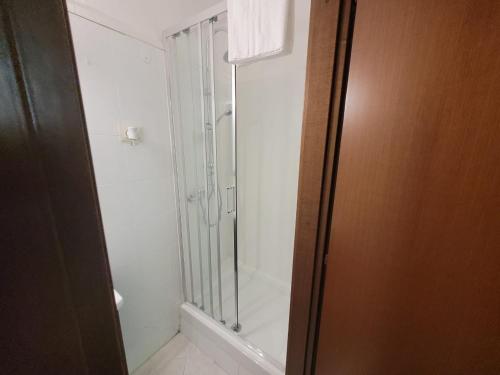 a shower with a glass door in a bathroom at Hotel Ambra Milano in Milan