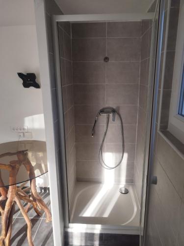 une douche avec pommeau de douche dans une salle de bain dans l'établissement L'ensoleillé, à Aubagne