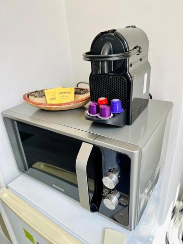 d'un four micro-ondes avec une plaque de cuisson. dans l'établissement Charmant studio moderne équipé à Nice, à Nice