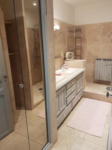 une salle de bain avec douche et lavabo dans l'établissement Mas augustin, à Saint-Rémy-de-Provence