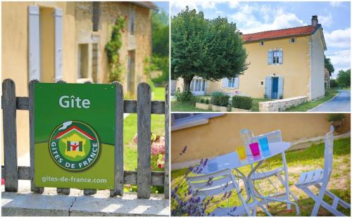 a collage of pictures of a house and a sign at Gite brisset in Coulaures