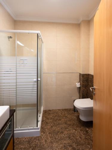 a bathroom with a shower and a toilet at Sam's House in Foz do Arelho