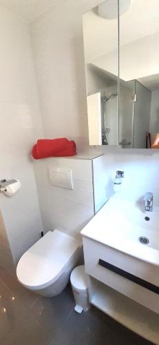 a bathroom with a white toilet and a sink at Old Town Lux in Baška