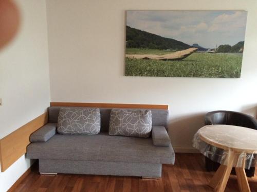 a living room with a couch and a table at Pension Hönel-Hof Bad Schandau in Bad Schandau