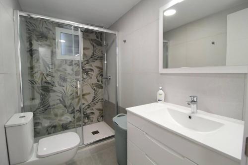a bathroom with a shower and a toilet and a sink at Apartamento Avenida Altea 19 in Altea