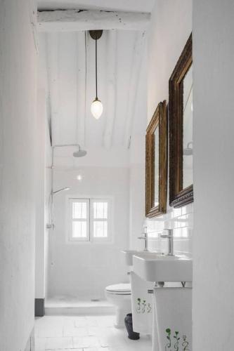 a white bathroom with a sink and a toilet at La Casa Grande de Zujaira in Zujaira