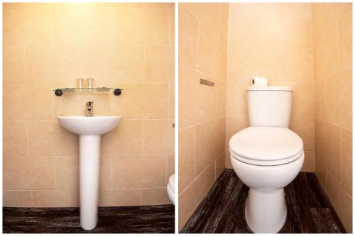 a bathroom with a toilet and a sink at Dancenter Bristol near Clifton Down Station in Bristol