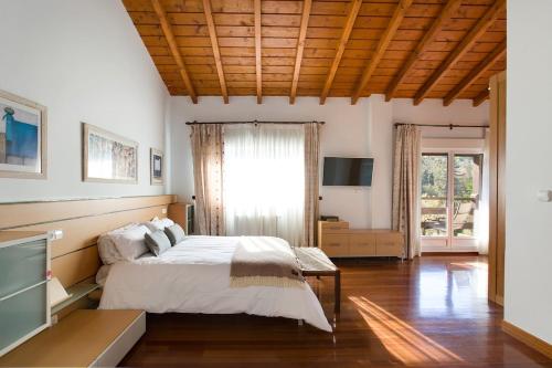 a bedroom with a large bed and a television at Spacious Villa with Pool Plentzia Bilbao Area in Mendiondo