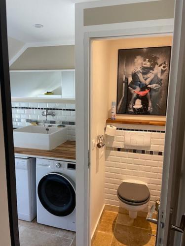 une salle de bain avec toilettes et lavabo dans l'établissement MAISON 24 heures Mans, à Yvré-lʼÉvêque