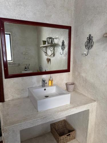 a bathroom with a white sink and a mirror at Uitsig in Yzerfontein