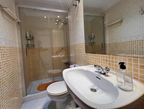 ein Badezimmer mit Waschbecken, Toilette und Dusche in der Unterkunft Hornillo Vistas al Mar in Águilas