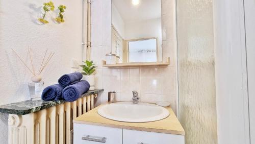 une salle de bain avec un lavabo et un miroir dans l'établissement L'Escapade Colmarienne, à Colmar