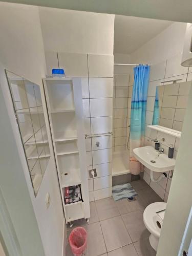 a small bathroom with a toilet and a sink at Apartments Vodice Olga Matic in Vodice