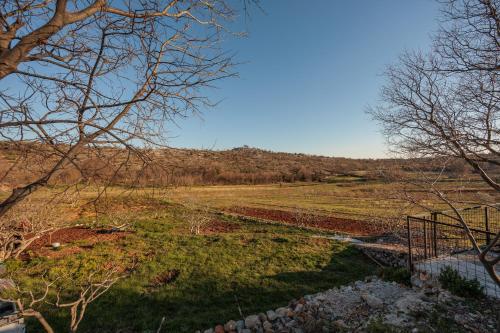a view of a field with trees and a fence at Vulića dolac in Jasenice