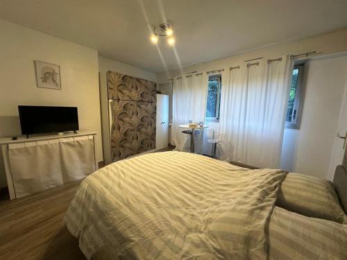 une chambre avec un lit et une télévision dans l'établissement Superbe Studio Miromesnil Elysée, à Paris