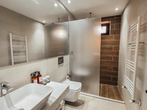 a bathroom with a toilet and a sink and a shower at Osmanli Cappadocia Hotel in Goreme