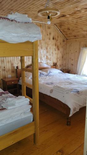 a bedroom with two bunk beds in a cabin at Cabana Popas in Mărişel