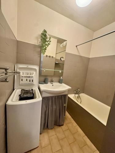 une salle de bain avec un lavabo et une baignoire dans l'établissement Studio cosy au cœur de Propriano, à Propriano