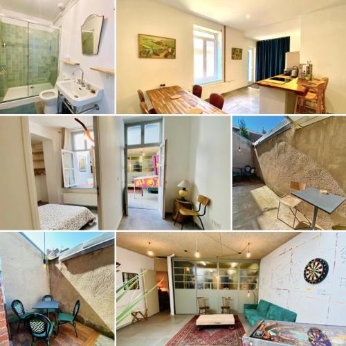 un collage de photos d'une maison dans l'établissement Oasis Urbaine - Spacieux et calme avec patio, à Lille