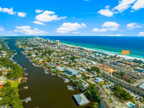 an aerial view of a beach with a harbor at Bonita Retreat in Panama City Beach