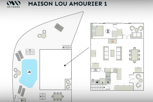 a floor plan of a room with a swimming pool at Maison Lou Amourier - OVO Network in Cotignac