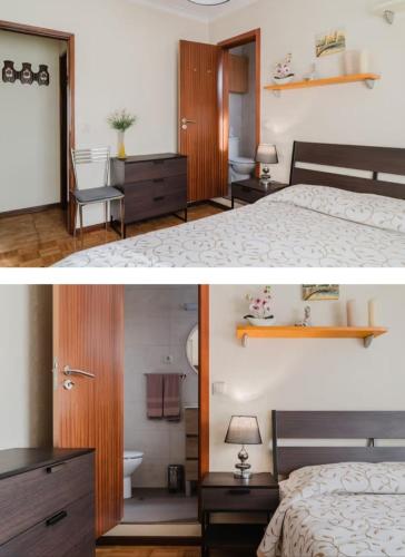 a bedroom with a bed and a room with a bathroom at Quartos para Férias - Apúlia in Apúlia