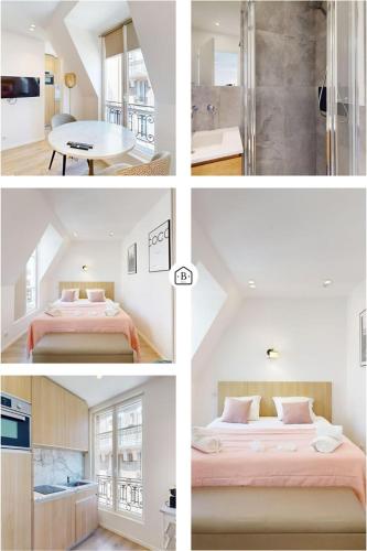 un collage de quatre photos d'une chambre dans l'établissement 162 Suite Benjamin - Superbe Appartement à Paris, à Paris