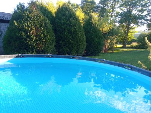 une grande piscine bleue dans une cour dans l'établissement Location saisonnière jusqu'à 13 personnes, à Compolibat