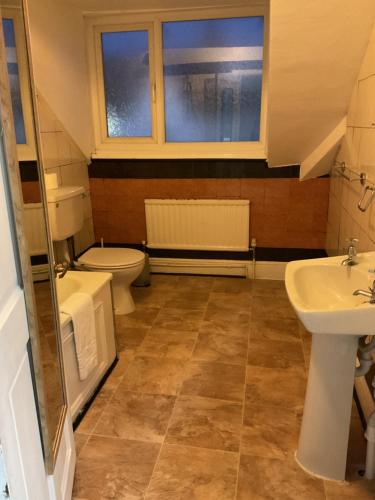 a bathroom with a toilet and a sink at The Brentwood Hotel Porthcawl in Porthcawl