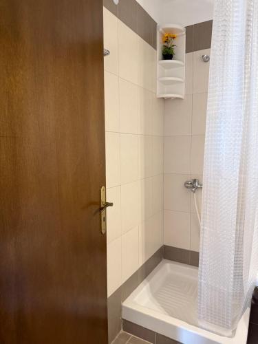 a bathroom with a shower and a bath tub at En Kanalion well in Kanália