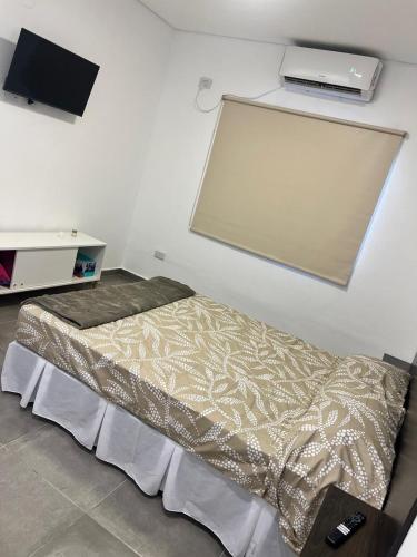 una camera da letto con un letto e una TV a parete di Moderno departamento con cochera en el corazón de Resistencia ideal para dos personas a Resistencia