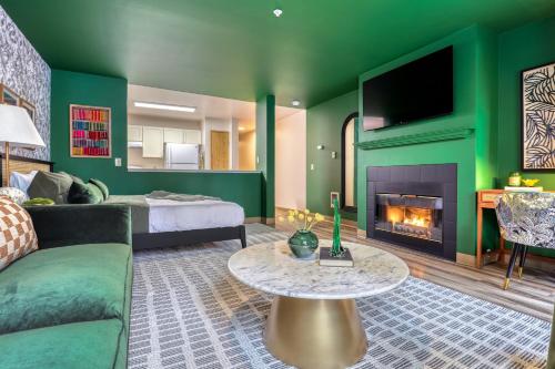 a living room with a couch and a fireplace at Quest Travels in Seattle