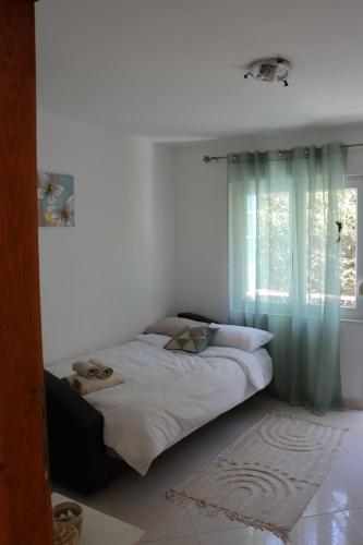 a large bed in a room with a window at Pampas Family Apartment in Dobrota