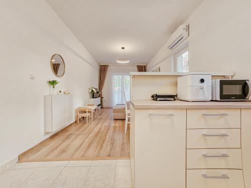 a kitchen with a counter top with a microwave at Andrea Lux in Kotor