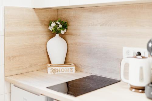 a white vase sitting on top of a kitchen counter at Andrea Lux in Kotor