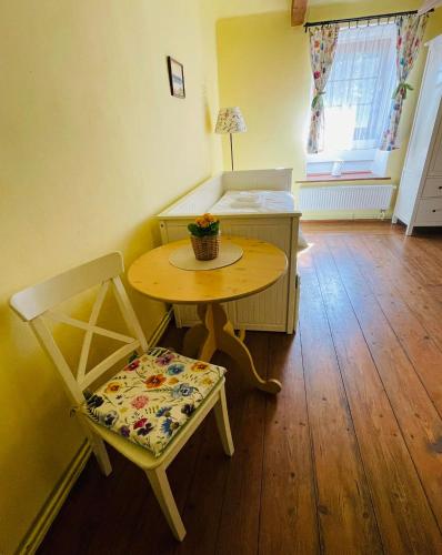 a room with a table and a chair and a table at Rodinný penzion Bavlnka in Německé