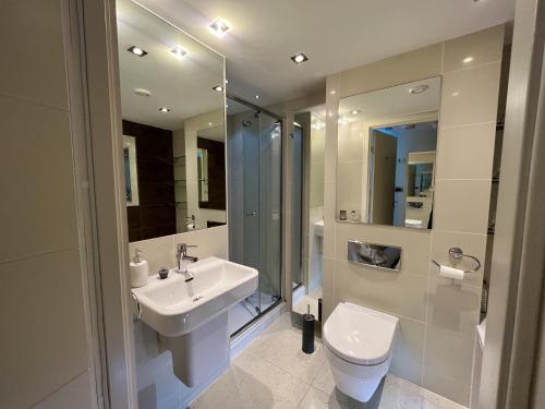 ニューキーにあるNewquay Rocklands Beach Viewの洗面台とトイレ付きのバスルーム