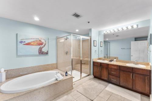 A bathroom at Laketown Wharf #320 by Nautical Properties