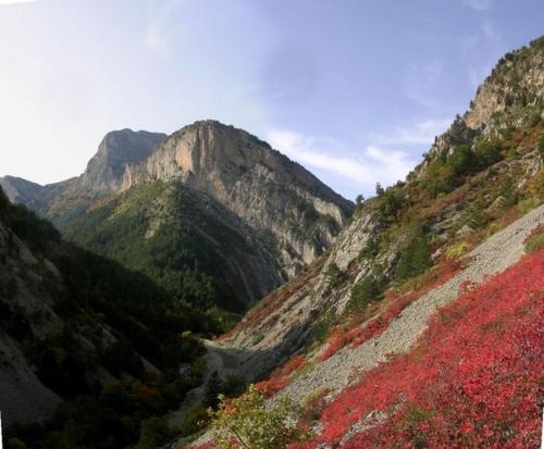 a view of a mountain with a road on it at La Lavande in La Robine