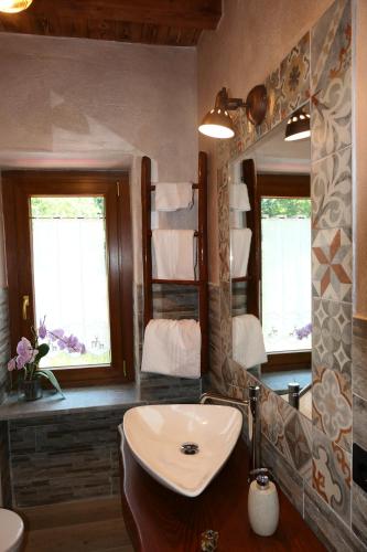 un baño con lavabo y espejo en casa vacanza la Slitta, en Roure Turin