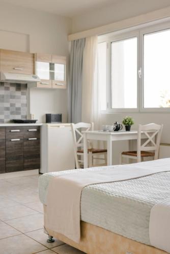 a kitchen and a living room with a bed in a room at Sofi Hotel in Neokhórion