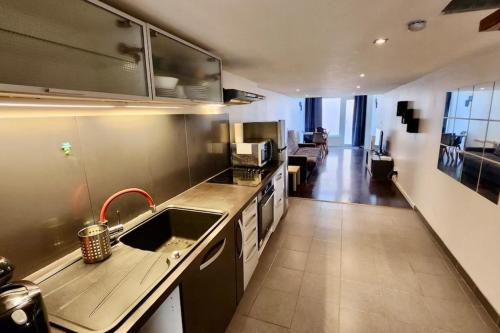 une cuisine avec un évier et un plan de travail dans l'établissement Loft en duplex, à Villeurbanne