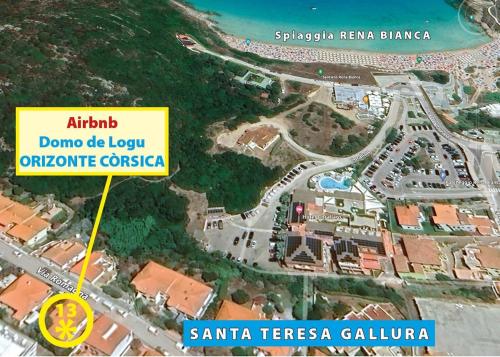 a map of a city with a yellow sign at Domo de Logu ORIZONTE CÒRSICA in Santa Teresa Gallura