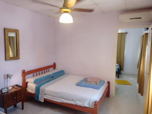 a bedroom with a bed and a ceiling fan at Departamento Storni Rafaela in Rafaela