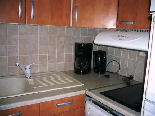 une cuisine avec un évier et un plan de travail dans l'établissement 2 pièces au pied des pistes - 6 pers, balcon, cuisine équipée - FR-1-689-152, à Villard-de-Lans