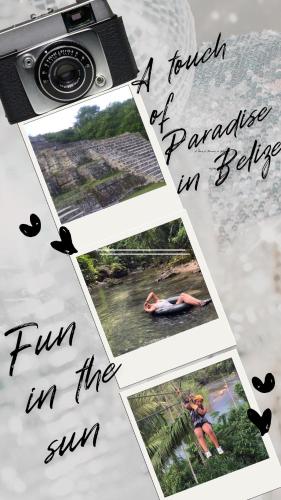 a collage of photos with a camera and a woman in the water at Guest apartment with complimentary ride to airport-Ladyville CP in Ladyville
