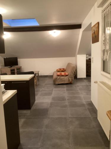 Il comprend une cuisine et un salon doté de carrelage. dans l'établissement Roanne 3 chambres, 3 lits doubles, à Roanne